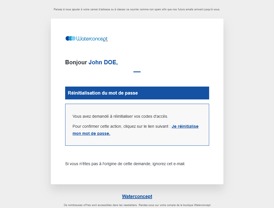 mail réinitialisation mdp